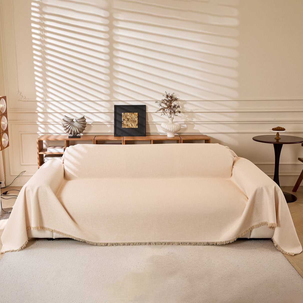 Natural Textured Linen Couch Cover, Breathable & Hypoallergenic Furniture Protector