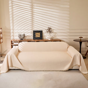 Natural Textured Linen Couch Cover, Breathable & Hypoallergenic Furniture Protector