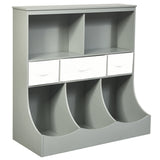 Freestanding Combo Cubby Bin Storage Organizer Unit W/3 Baskets-Brown