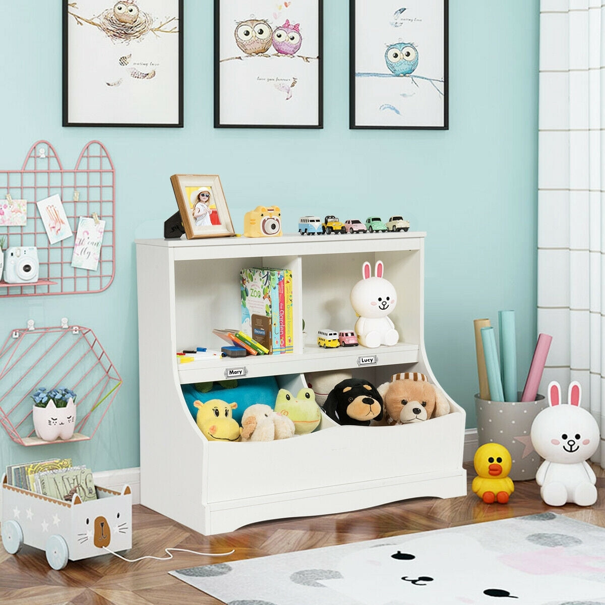 Kids Floor Cabinet Multi-Functional Bookcase -Gray