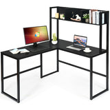 Reversible L-Shaped Corner Desk with Storage Bookshelf-Black