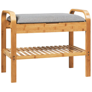 Shoe Rack Bench Bamboo with Storage Shelf-Natural
