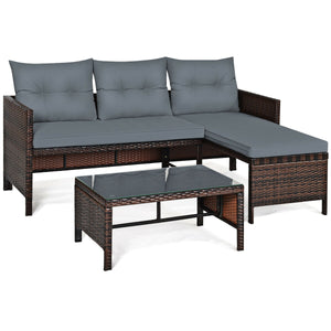 3 Pieces Patio Wicker Rattan Sofa Set-Beige