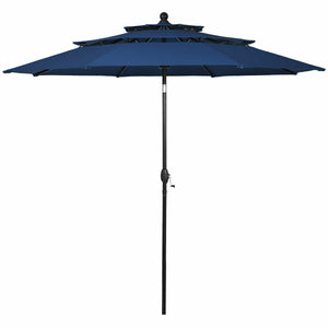 10' 3 Tier Patio Umbrella Aluminum Sunshade Shelter Double Vented without Base-Navy by DirectDeals