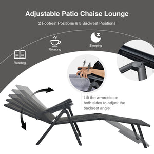2 Pieces Foldable Chaise Lounge Chair with 2-Position Footrest-Brown