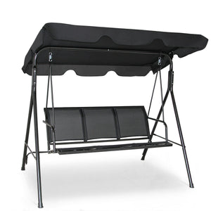 3 Person Steel Frame Patio Swing with Polyester Angle and Adjustable Canopy-Brown