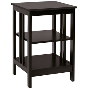 3-Tier Nightstand Sofa Side Table with Baffles and Round Corners-Black