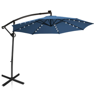 10 ft 360 ° Rotation Solar Powered LED Patio Offset Umbrella without Weight Base-Beige