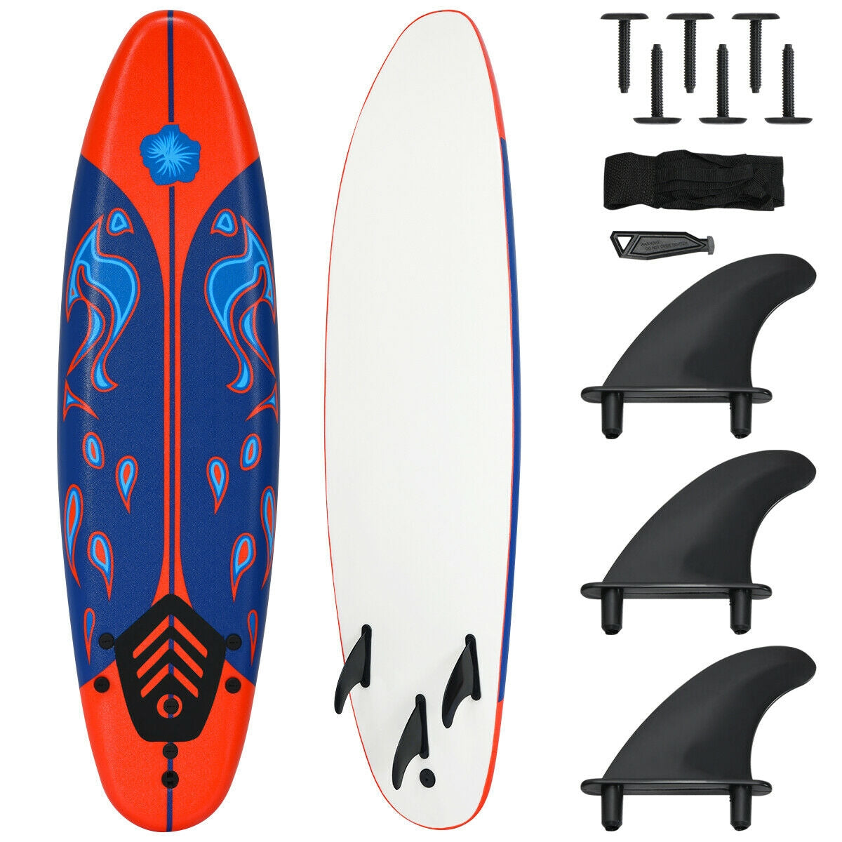 6 Feet Surfboard with 3 Detachable Fins-White