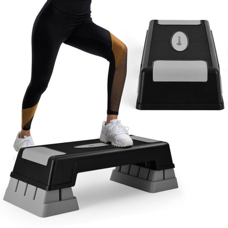 Aerobic Exercise Stepper Trainer with Adjustable Height 5 Inch- 7 Inch- 9 Inch-Gray