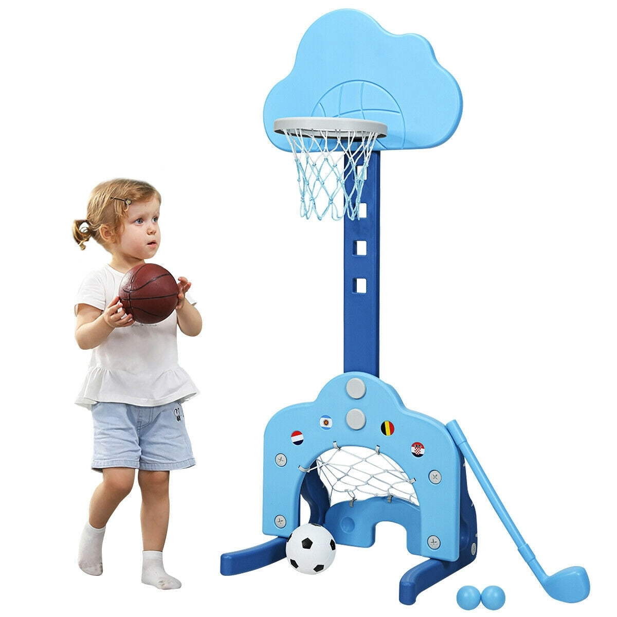 3-in-1 Kids Basketball Hoop Set with Balls-Green