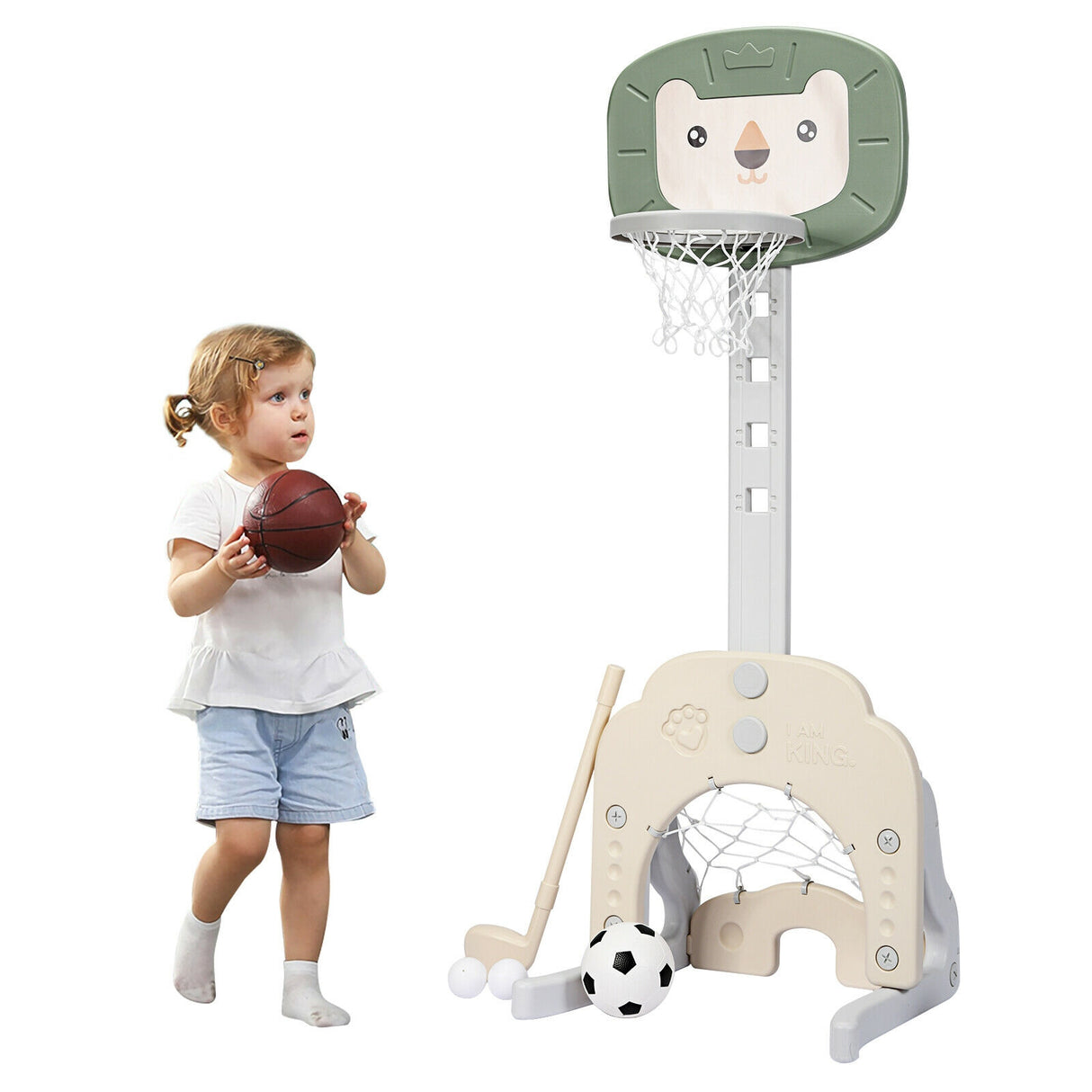 3-in-1 Adjustable Kids Basketball Hoop Sports Set-Yellow