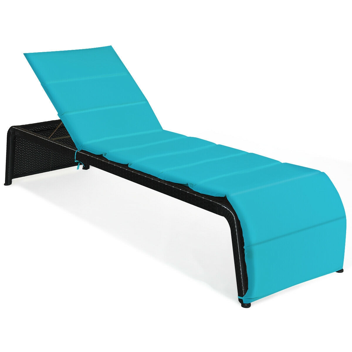 Patio Rattan Lounge Chair Back Adjustable Chaise Recliner  with Cushioned-White