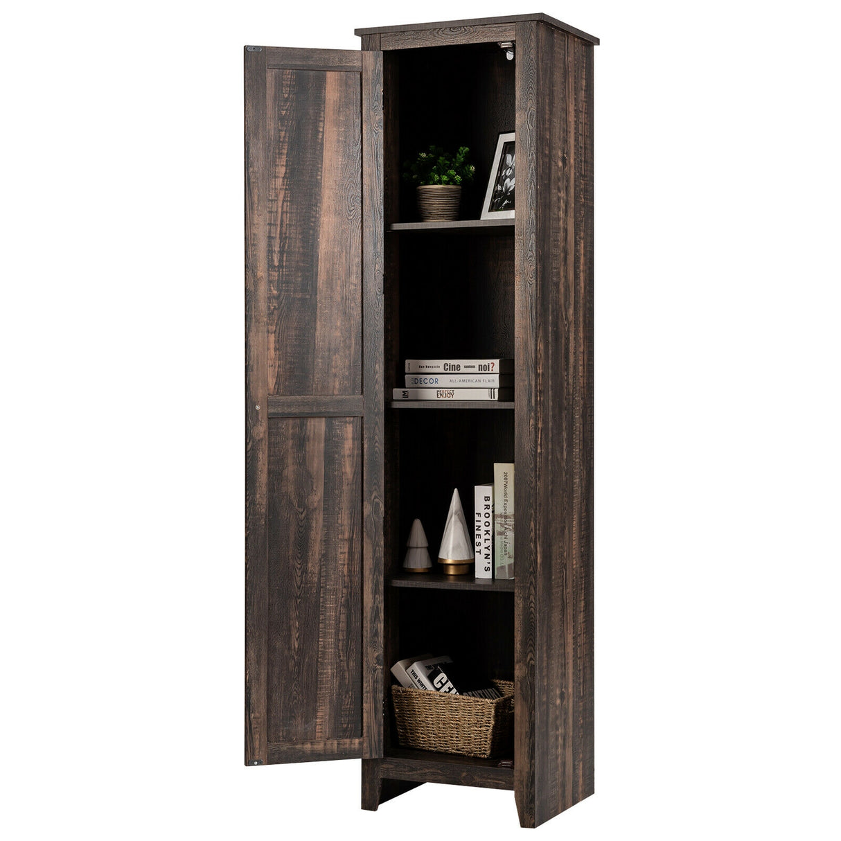 Linen Tower Bathroom Storage Cabinet Tall Slim Side Organizer with Shelf-Black