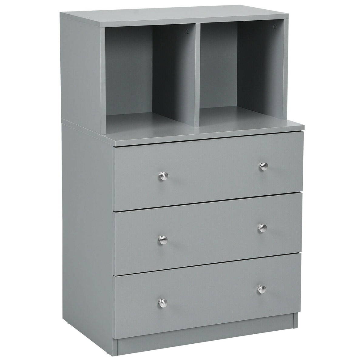 3 Drawer Dresser with Cubbies Storage Chest for Bedroom Living Room-Gray
