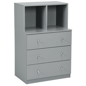 3 Drawer Dresser with Cubbies Storage Chest for Bedroom Living Room-Gray