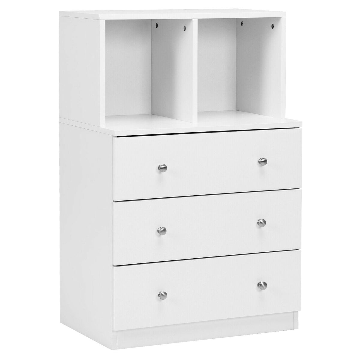 3 Drawer Dresser with Cubbies Storage Chest for Bedroom Living Room-White