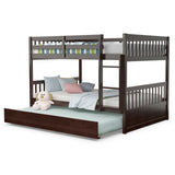 Full over Full Bunk Bed Platform Wood Bed with Ladder-White