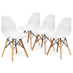 4 Pieces Modern Plastic Hollow Chair Set with Wood Leg-Black