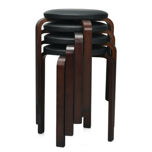 Set of 4 Bentwood Round Stool Stackable Dining Chairs with Padded Seat-Black