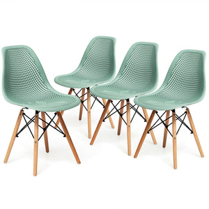 4 Pieces Modern Plastic Hollow Chair Set with Wood Leg-Black