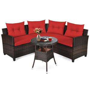 4 Pieces Furniture Patio Set Outdoor Wicker Sofa Set
