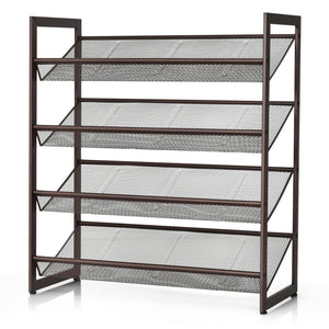 2/3/4 Tiers Flat and Slant Metal Shoe Rack for Entryway Hallway-4-Tier