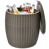 9.5 Gallon 4-in-1 Patio Rattan Cool Bar Cocktail Table Side Table-Black