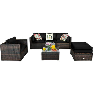 6 Pcs Patio Rattan Furniture Set with Sectional Cushion-Blue