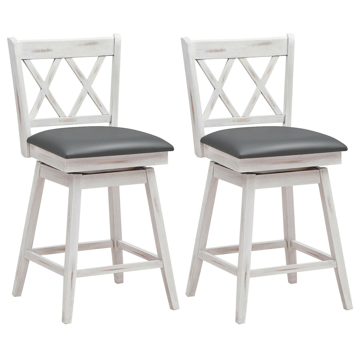 2 Pieces 24 Inch Swivel Counter Height Barstool Set with Rubber Wood Legs-Black