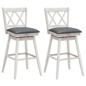 2 Pieces 29 Inches Swivel Counter Height Barstool Set with Rubber Wood Legs-White