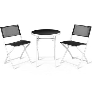3 Pieces Patio Folding Bistro Set for Balcony or Outdoor Space-Black
