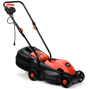 13 Inch Electric Push Lawn Corded Mower with Grass Bag-Green