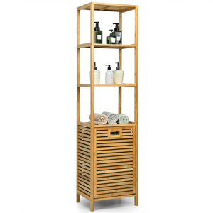 Bamboo Tower Hamper Organizer with 3-Tier Storage Shelves-Natural by DirectDeals