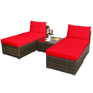 5 Pieces Patio Rattan Furniture Set with Cushioned Armless Sofa-White