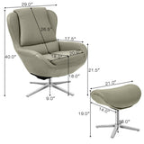 360°  Swivel Leather Lounge Chair with Ottoman and Aluminum Alloy Base-Gray