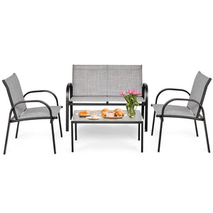 4 Pieces Patio Furniture Set with Glass Top Coffee Table-Black
