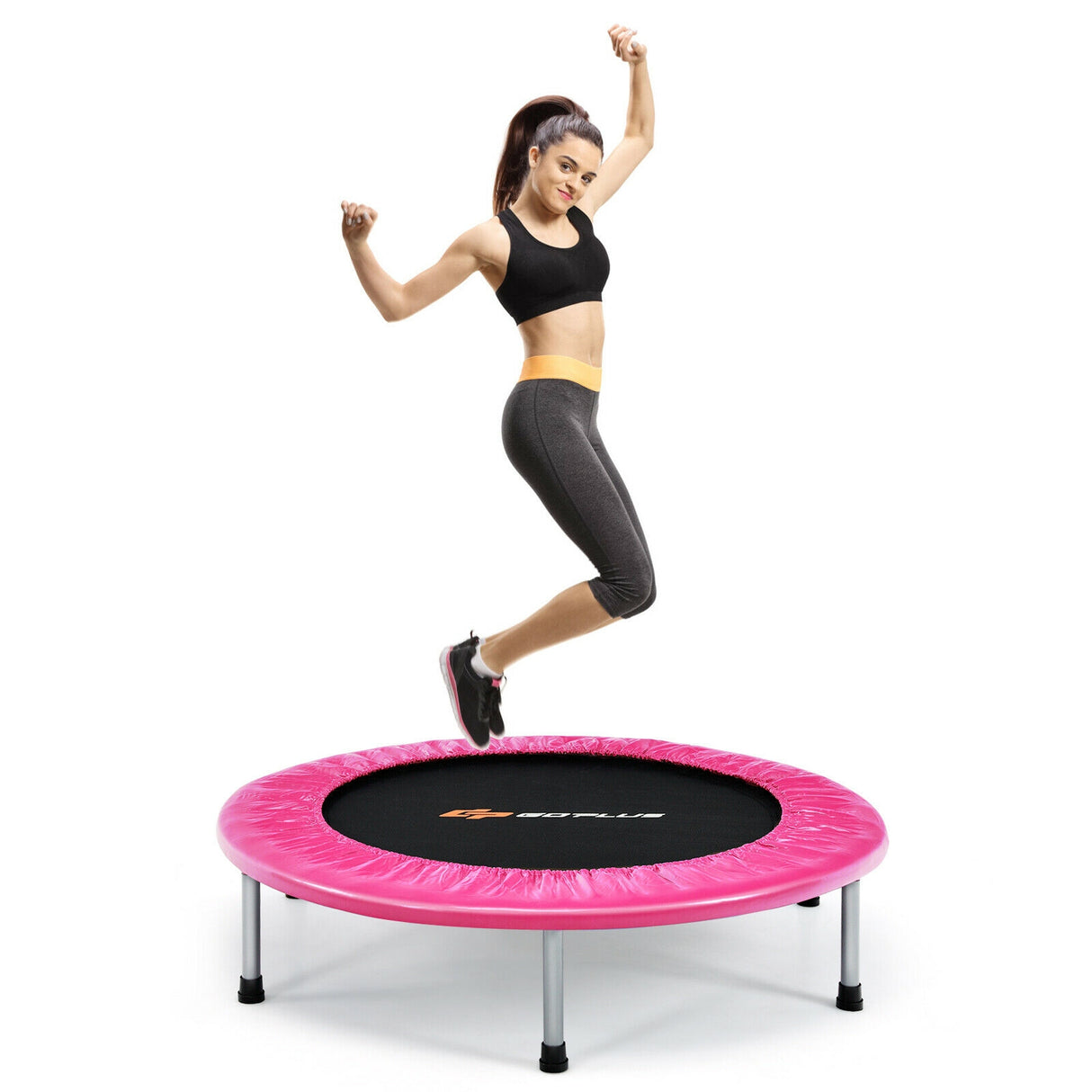 38 Inch Mini Folding Trampoline Portable Leisure Fitness Backboard-Blue