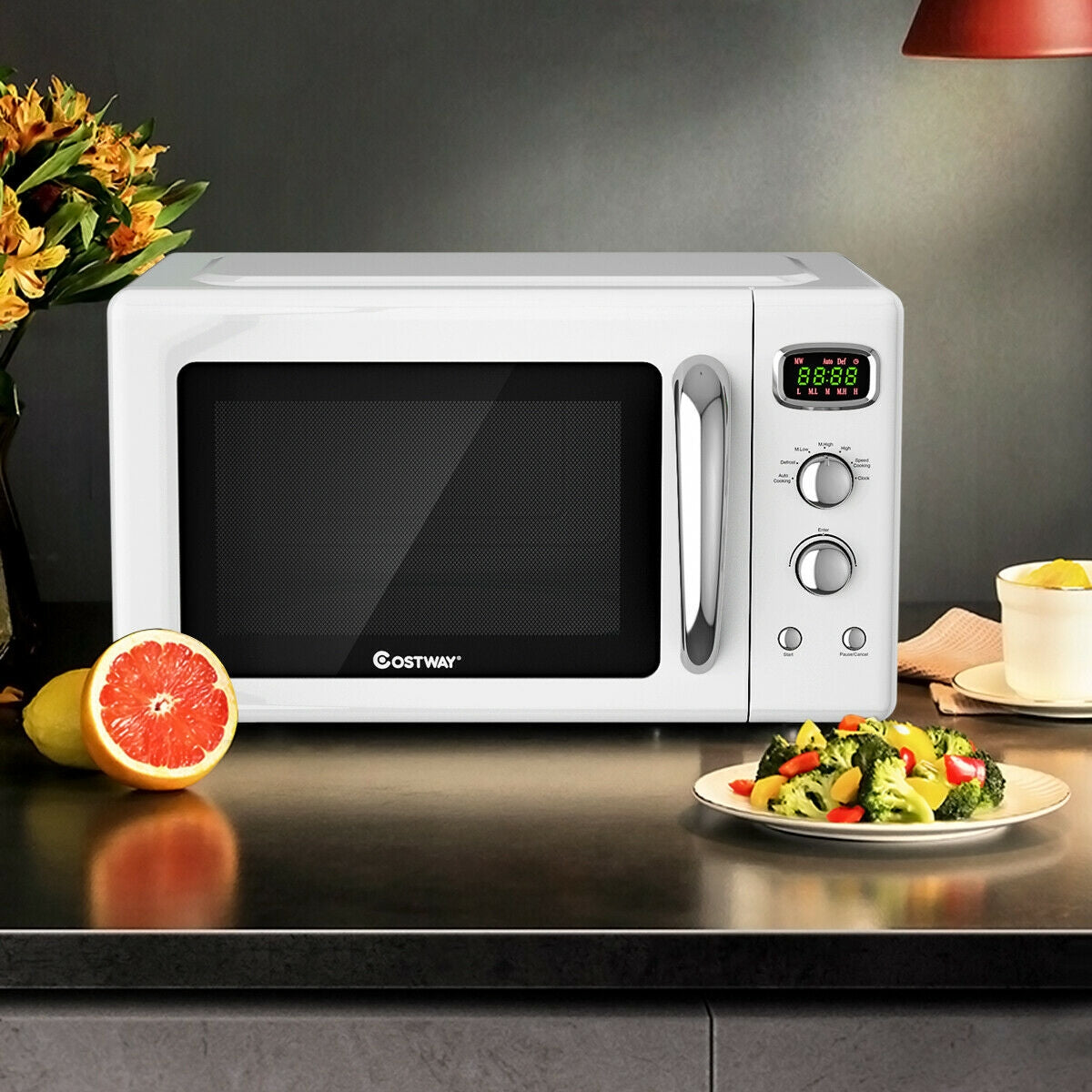 0.9 Cu.ft Retro Countertop Compact Microwave Oven-White by DirectDeals