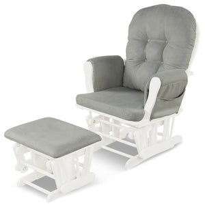 Wood Glider and Ottoman Set with Padded Armrests and Detachable Cushion-Brown