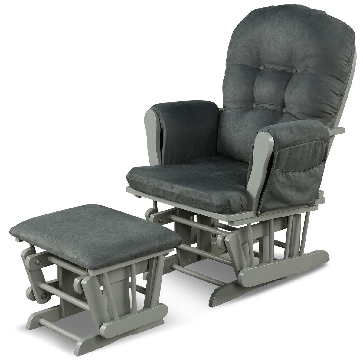 Wood Glider and Ottoman Set with Padded Armrests and Detachable Cushion-Brown