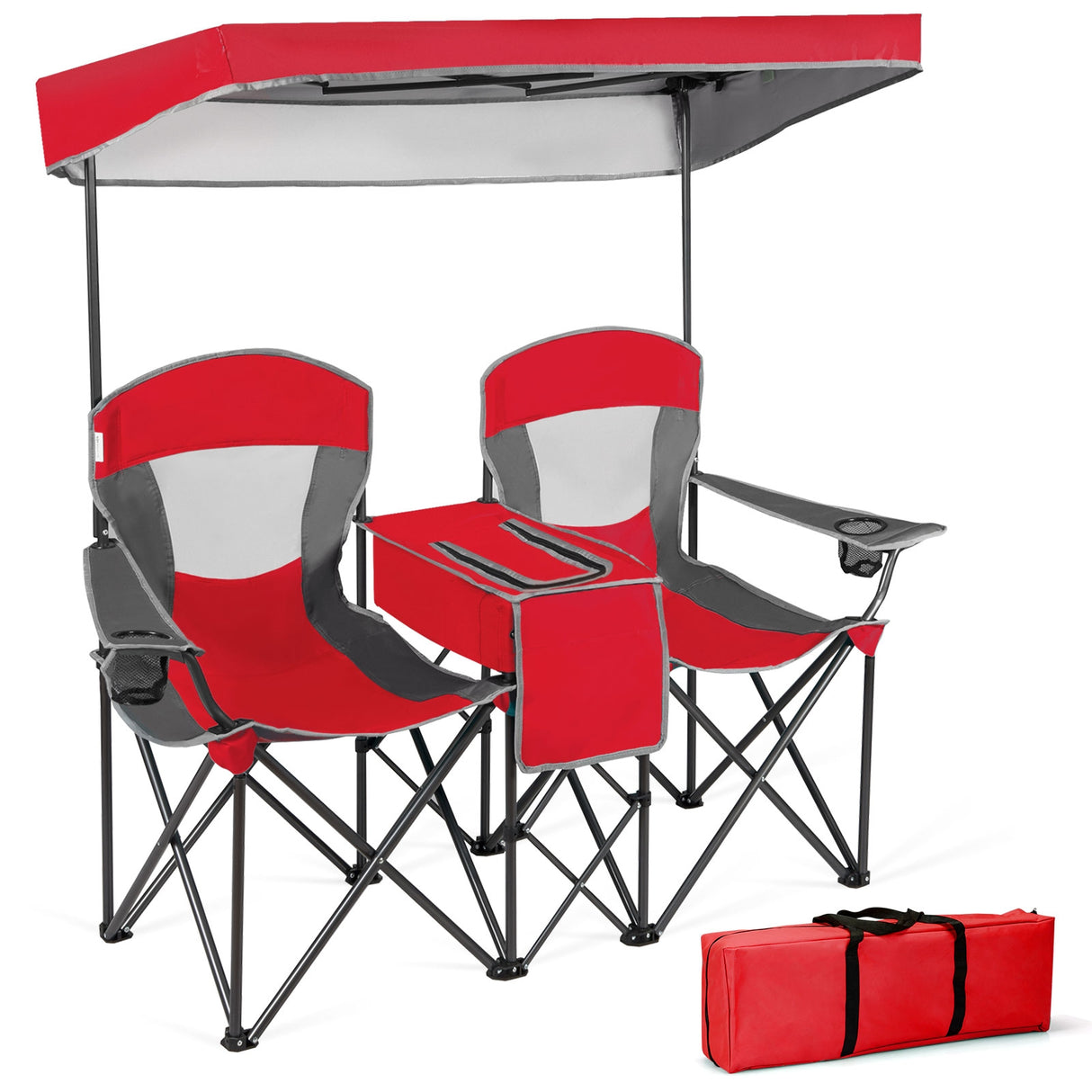 Patented Portable Folding Camping Canopy Chairs with Cup Holder-Blue