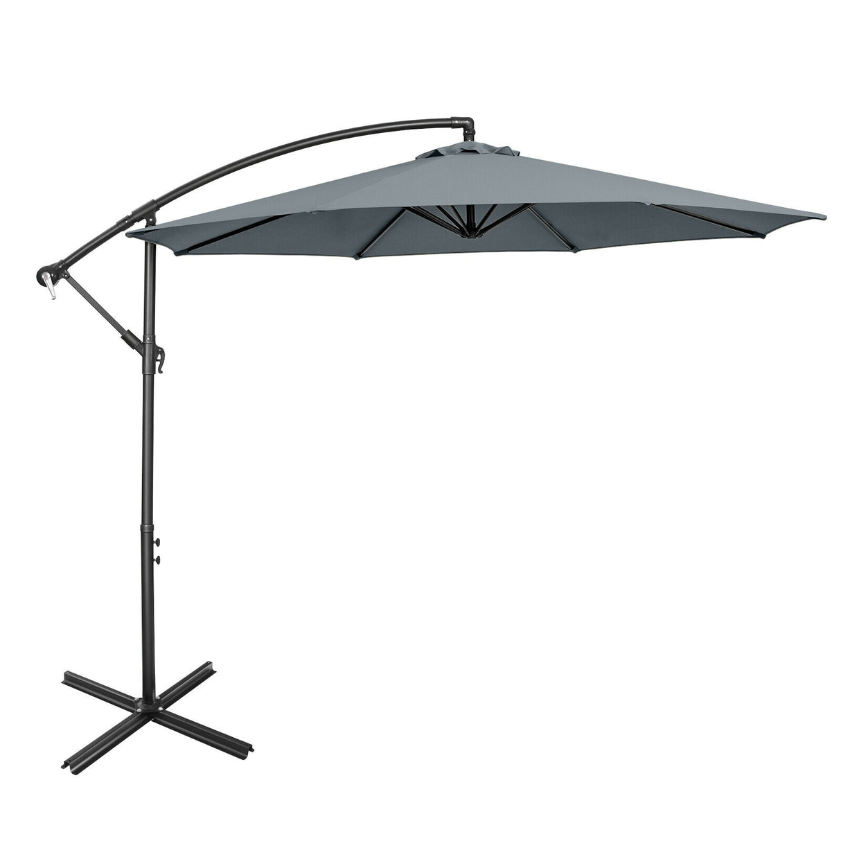 10 Feet Offset Umbrella with 8 Ribs Cantilever and Cross Base-Brown