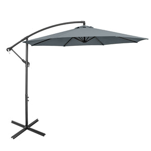 10 Feet Offset Umbrella with 8 Ribs Cantilever and Cross Base-Brown