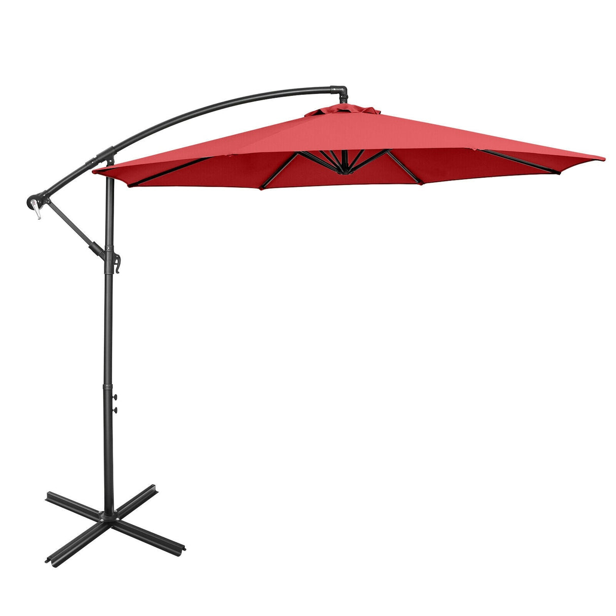 10 Feet Offset Umbrella with 8 Ribs Cantilever and Cross Base-Red by DirectDeals