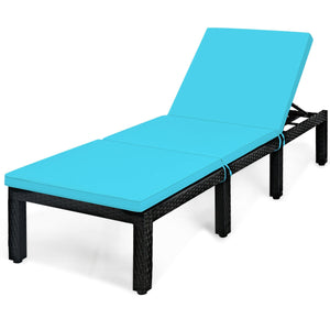 Patio Rattan Lounge Chair Chaise Couch Cushioned Height Adjustable-White