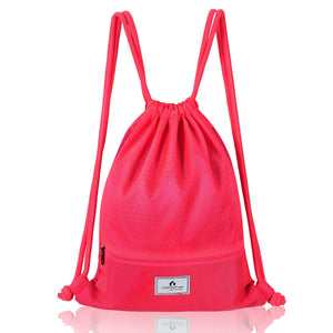 Drawstring Backpack String Bag Foldable Sports Sack with Zipper Pocket-Black