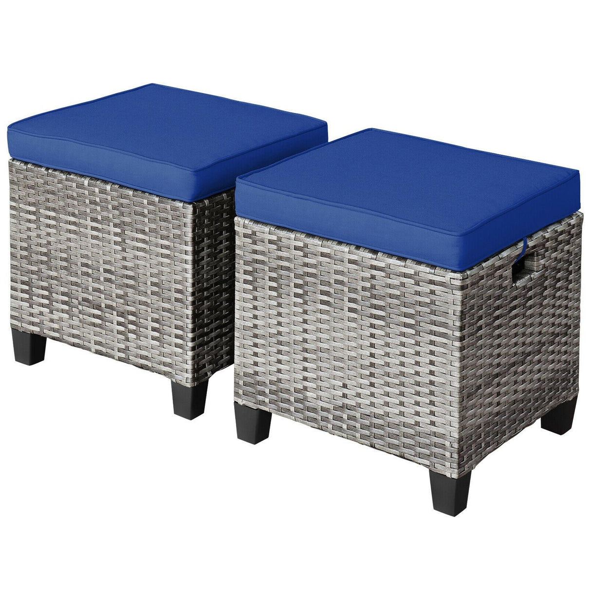 2PCS Patio Rattan Wicker Ottoman Seat with Removable Cushions-Red