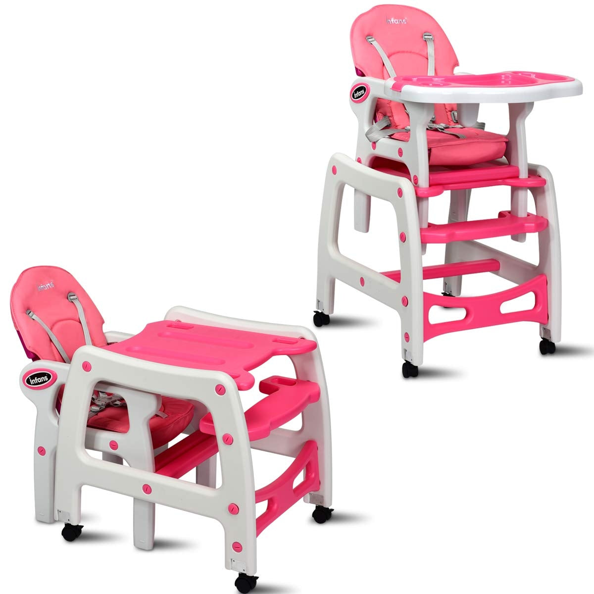 3-in-1 Baby High Chair with Lockable Universal Wheels-Gray