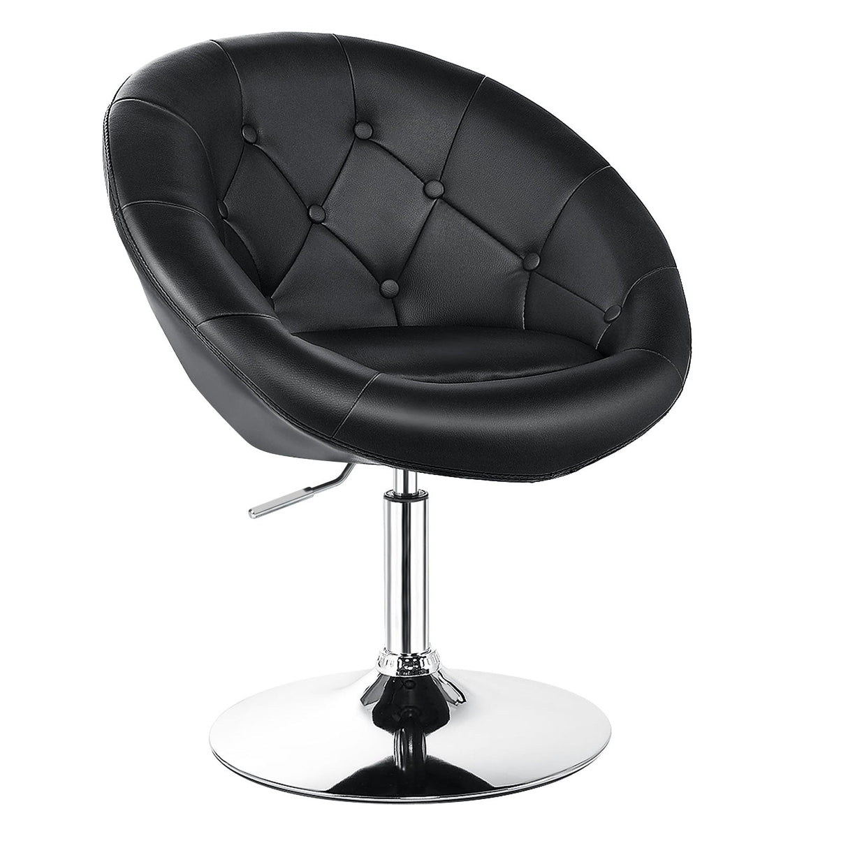 1 Piece Modern Adjustable Swivel Round PU Leather Chair-Black by DirectDeals